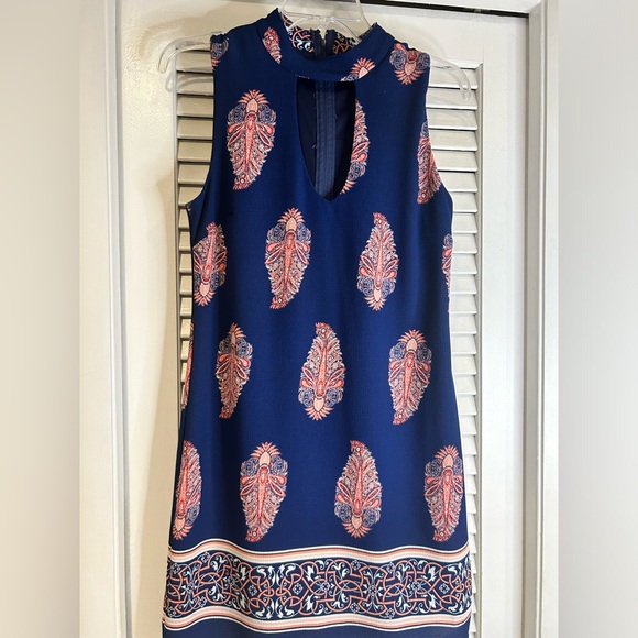 Crystal Sky Blue Flo Printed Women's Knee Length, Sleeveless Dress Sized Medium - Picture 1 of 3